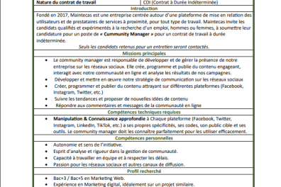 recherche_d_emploi Maintecas S.A.S  